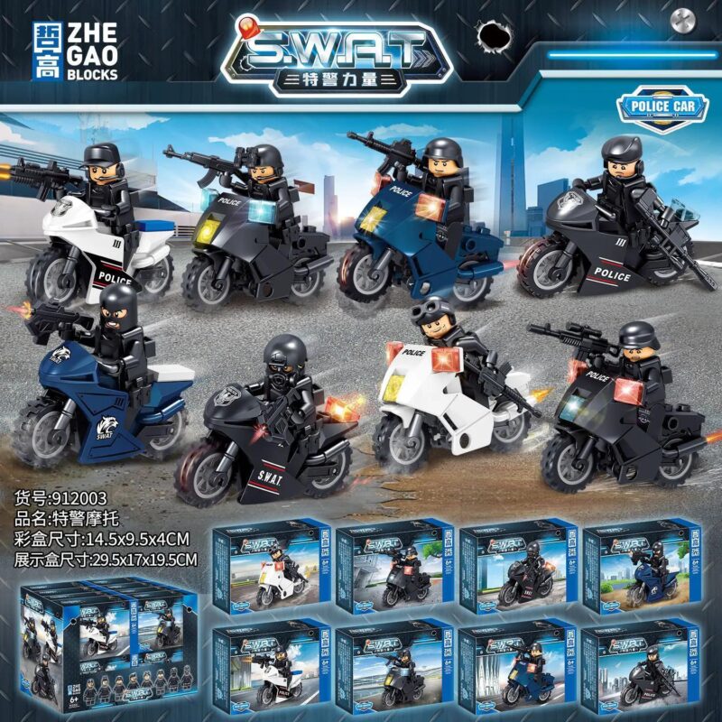 Bộ lắp ghép ZHEGAO 912003 Xe Cảnh Sát Đặc Nhiệm SWAT, 8 mẫu lắp ráp, đồ chơi giáo dục cho bé trai 6 tuổi, giá tốt