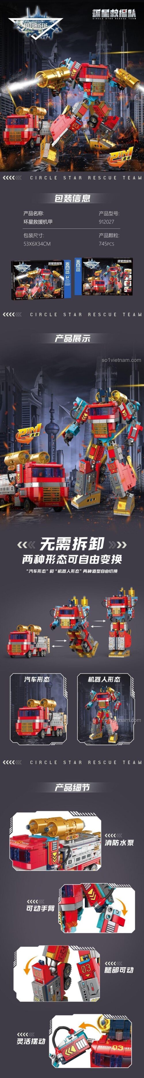 Hộp bộ đồ chơi ZHEGAO 912027 Robot Cứu Hộ Vòng Sao, đồ chơi lắp ráp Cơ Giáp Cứu Hộ, biến hình 2 dạng, cho bé trai 6 tuổi, giá rẻ