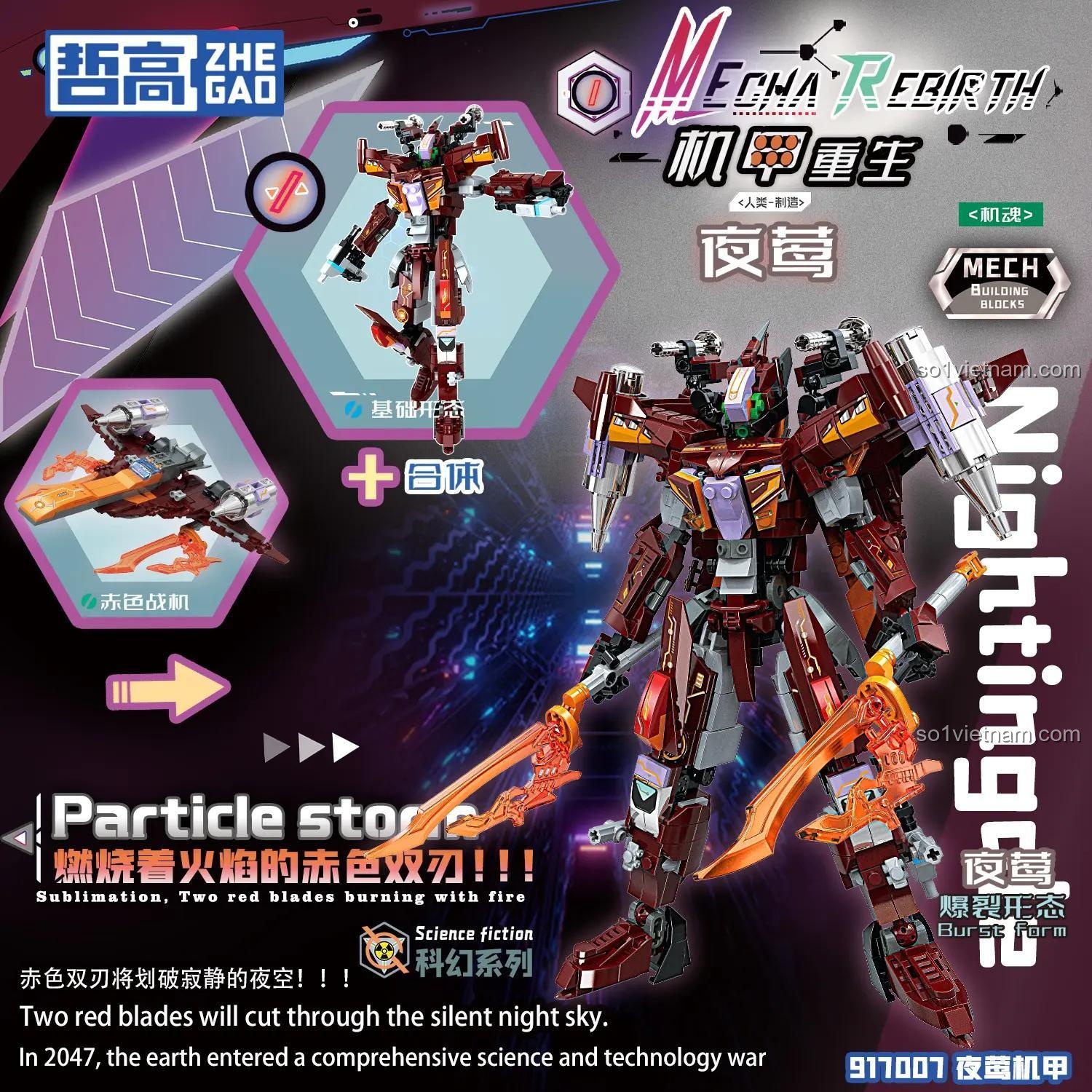 Bộ lắp ghép ZHEGAO 917007 Mô hình Mecha Dạ Oanh có khả năng biến hình độc đáo. Đồ chơi lắp ráp Mecha Tái Sinh chất lượng.
