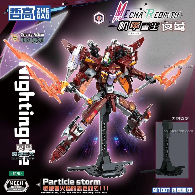 Mô hình Mecha Dạ Oanh 917007 ZHEGAO với khớp nối linh hoạt và vũ khí rực lửa. Đồ chơi mô hình 917007 cho con trai 6 tuổi.