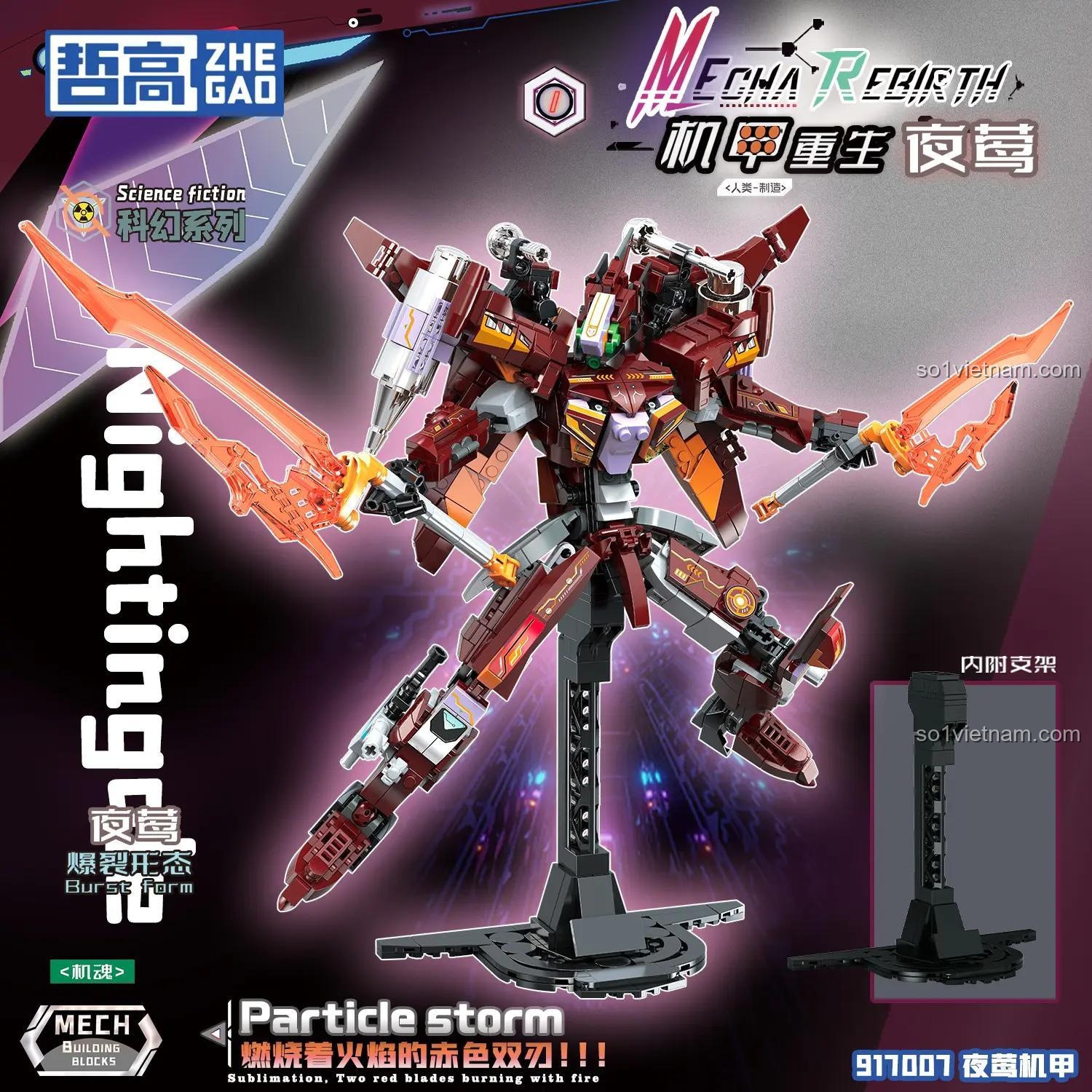 Mô hình Mecha Dạ Oanh 917007 ZHEGAO với khớp nối linh hoạt và vũ khí rực lửa. Đồ chơi mô hình 917007 cho con trai 6 tuổi.
