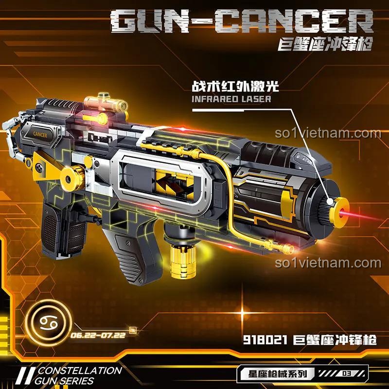 ZHEGAO 918021 Súng Tiểu Liên Cung Cự Giải có đèn laser hồng ngoại, bộ lắp ghép ZHEGAO, đồ chơi lắp ráp 918021, súng lắp ráp cung cự giải ZHEGAO, mô hình súng tiểu liên cung cự giải, đồ chơi cho bé trai 6 tuổi.