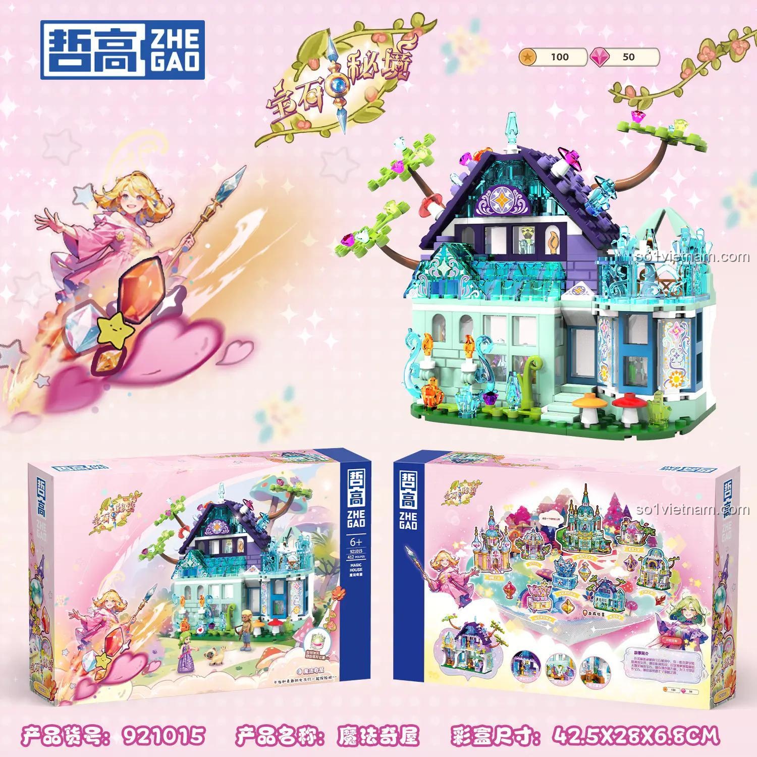 Mô hình Ngôi nhà Phép thuật ZHEGAO 921015 sau khi lắp ráp, đồ chơi xây dựng cho bé gái