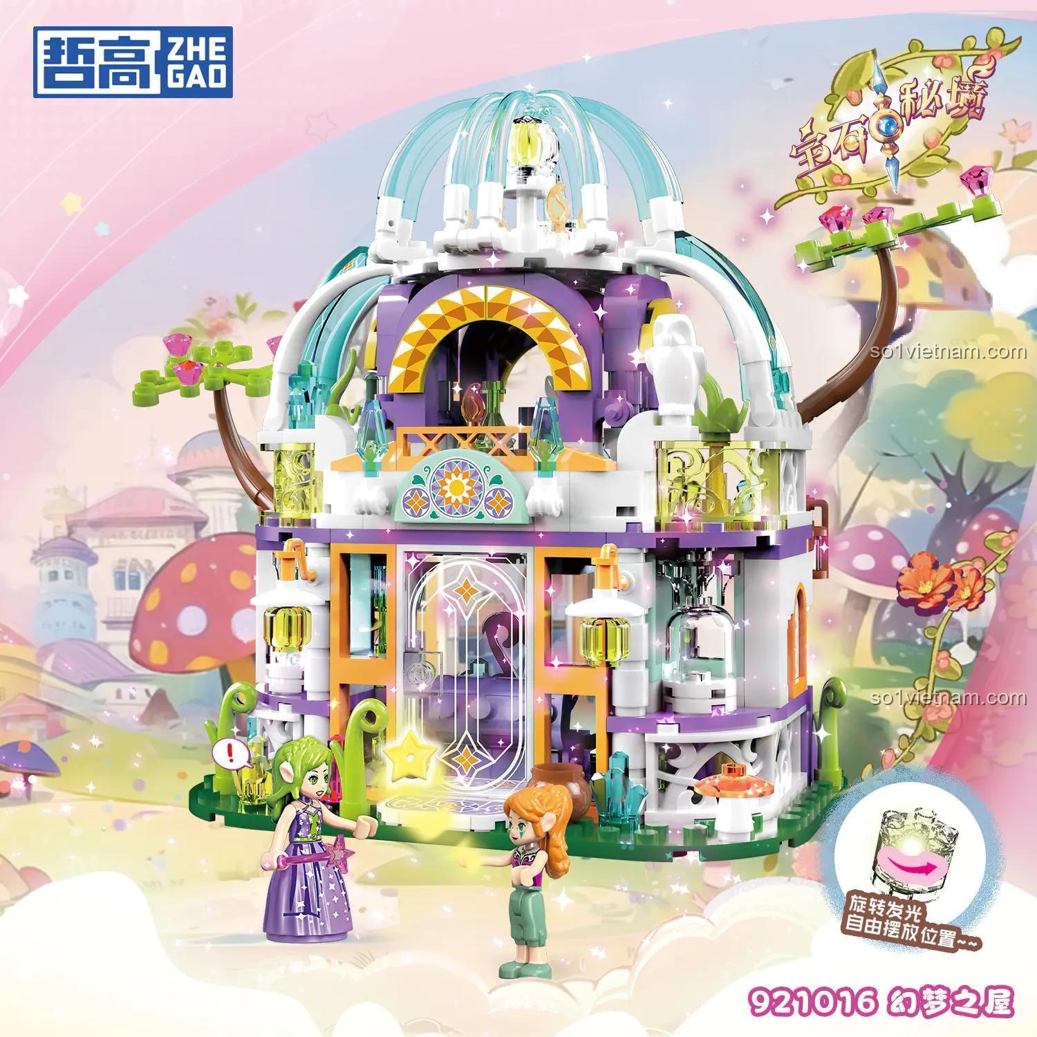 Chi tiết mô hình ZHEGAO 921016 Ngôi nhà Giấc mơ Cung điện Pha lê, bộ lắp ghép 413 mảnh cho bé gái 6 tuổi, có đèn LED, giá tốt