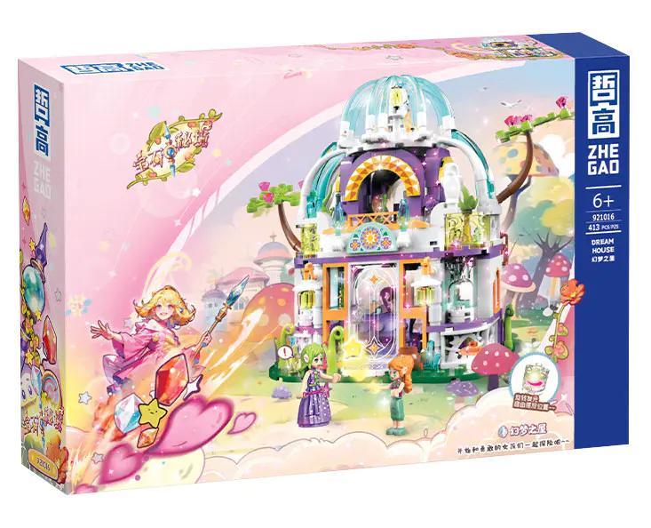 Hộp sản phẩm ZHEGAO 921016 Ngôi nhà Giấc mơ Cung điện Pha lê, bộ lắp ghép 413 mảnh cho bé gái 6 tuổi, có đèn LED, giá tốt