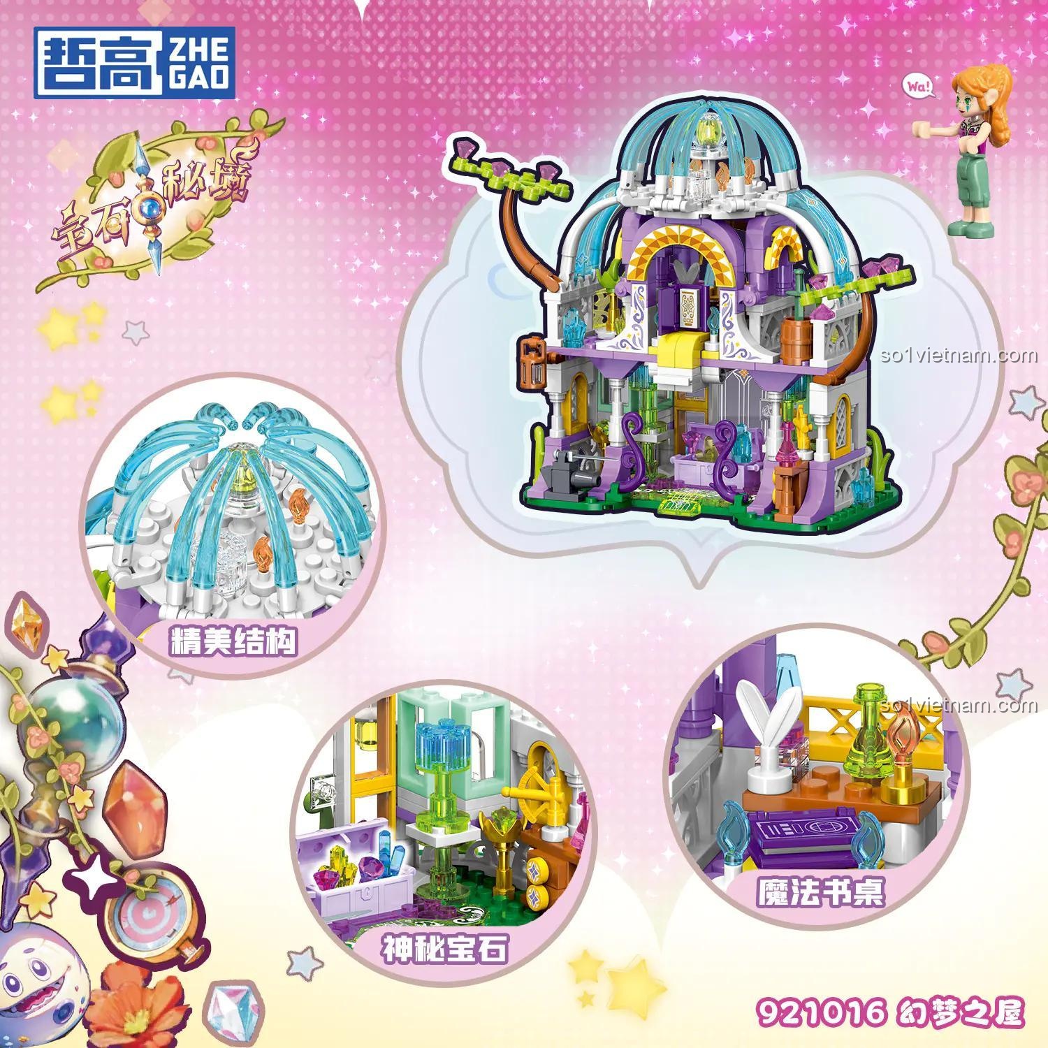 Minifigures đi kèm ZHEGAO 921016 Ngôi nhà Giấc mơ Cung điện Pha lê, bộ lắp ghép 413 mảnh cho bé gái 6 tuổi, có đèn LED, giá tốt