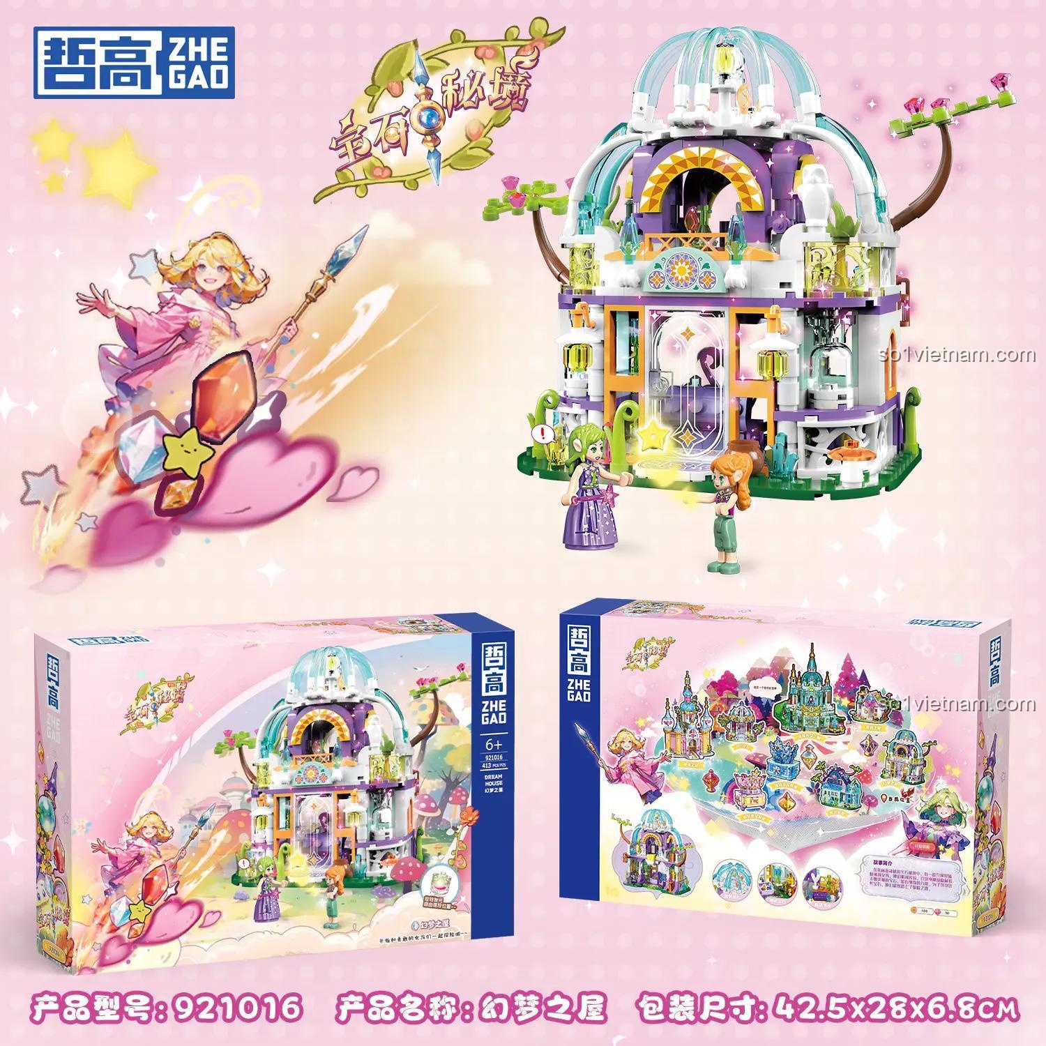 Mô hình ZHEGAO 921016 Ngôi nhà Giấc mơ Cung điện Pha lê sau khi lắp ráp, bộ xếp hình 413 mảnh cho bé gái 6 tuổi, có đèn LED, giá tốt