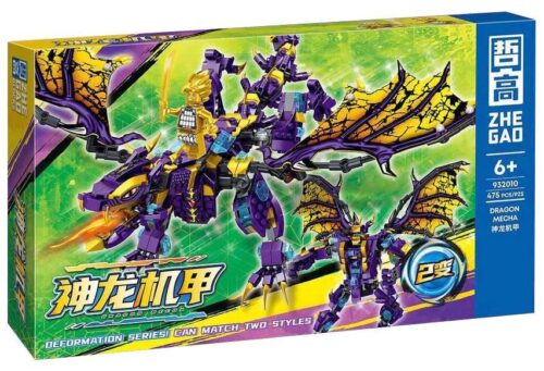 Bộ lắp ghép Cơ Giáp Rồng Tím Zhegao 932010 giá tốt cho bé trai 6 tuổi, mô hình Rồng Máy Biến Hình màu tím vàng ấn tượng.