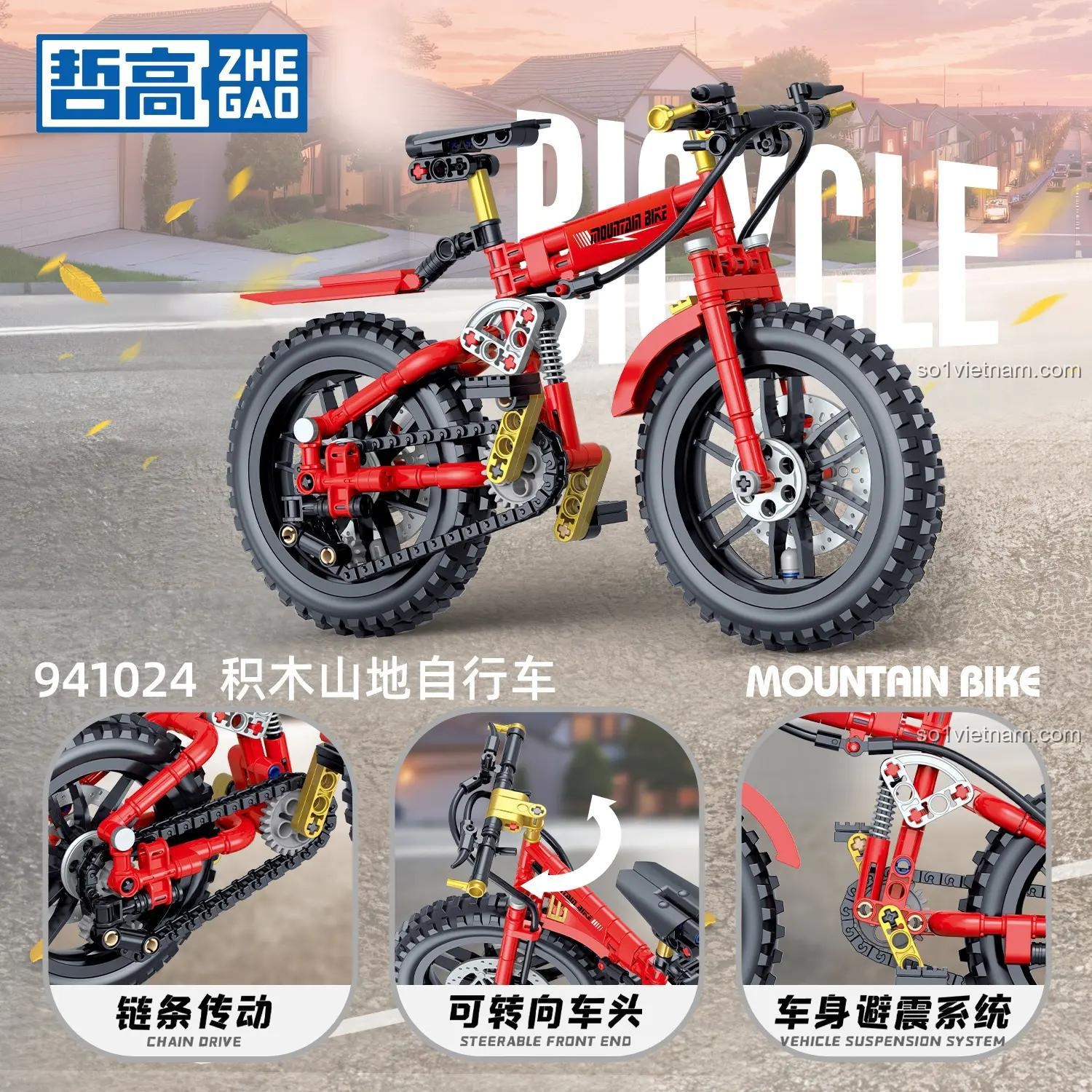 ZHEGAO 941024 Bộ lắp ghép Xe đạp địa hình - Mẫu High Speed màu xanh lá