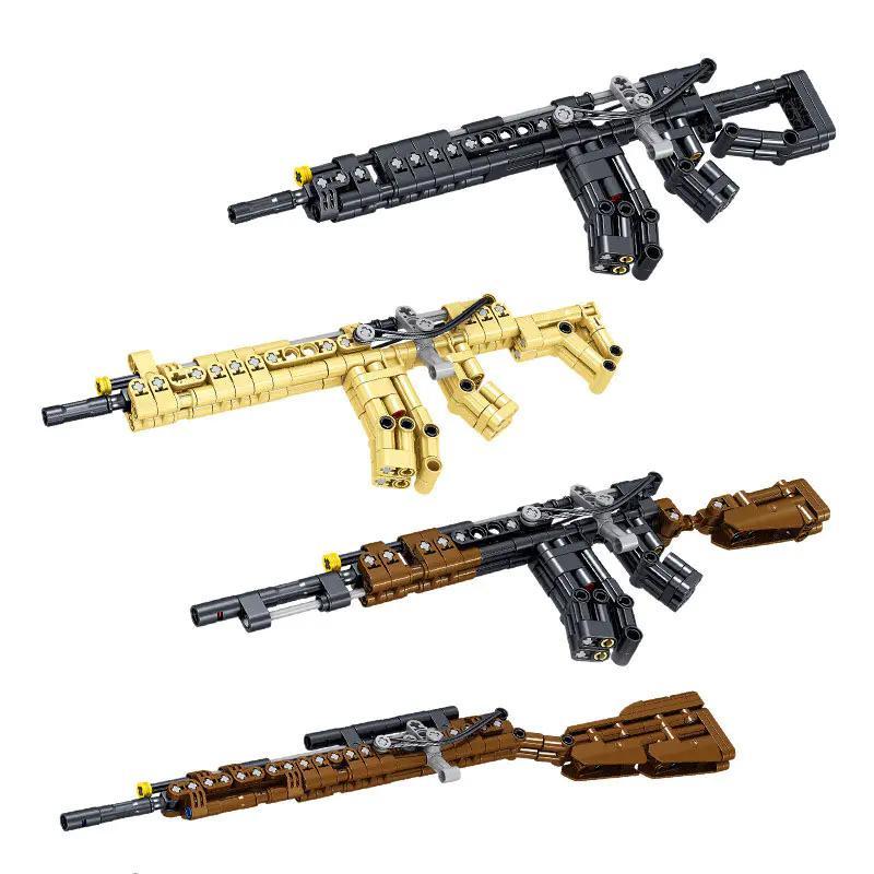 Bộ lắp ghép súng trường tự động ZHEGAO 946001, đồ chơi mô hình súng quân sự cho bé trai 6 tuổi, có 4 mẫu lắp ráp, bắn đạn nhựa, chất lượng cao, giá tốt