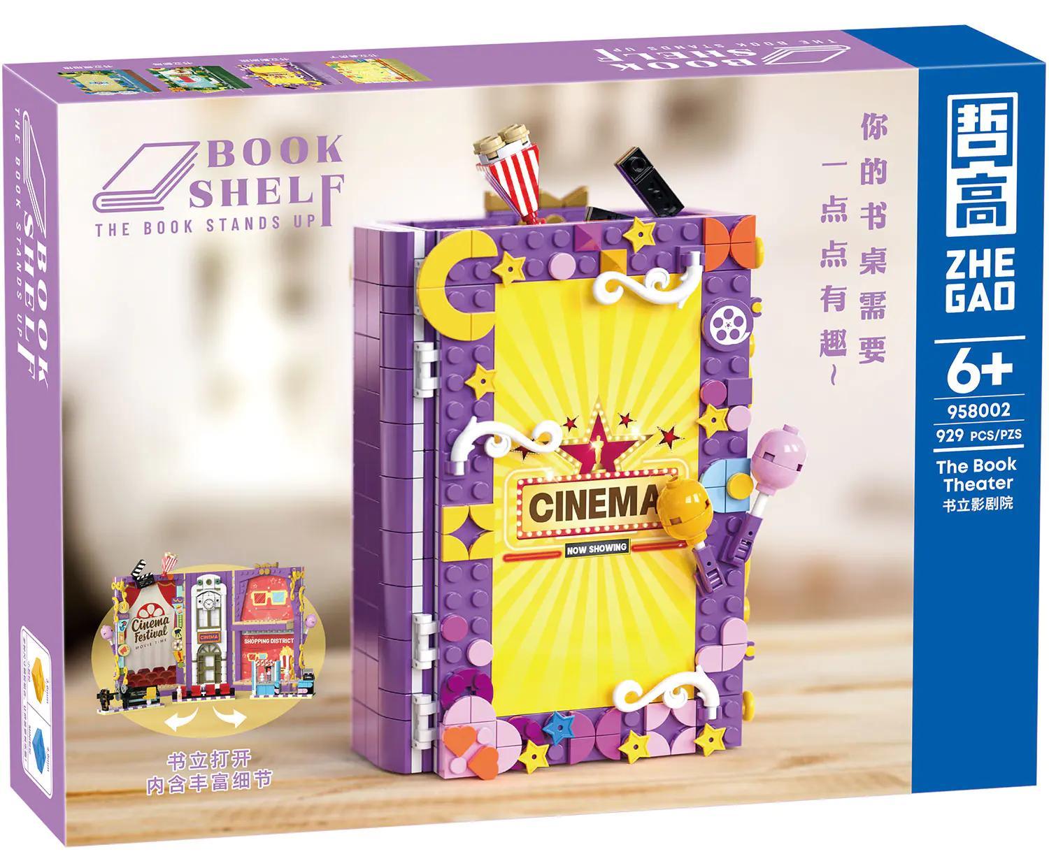 Hộp sản phẩm bộ lắp ghép ZHEGAO 958002 Chặn sách Rạp chiếu phim, đồ chơi mô hình 929 mảnh cho bé gái 6 tuổi.