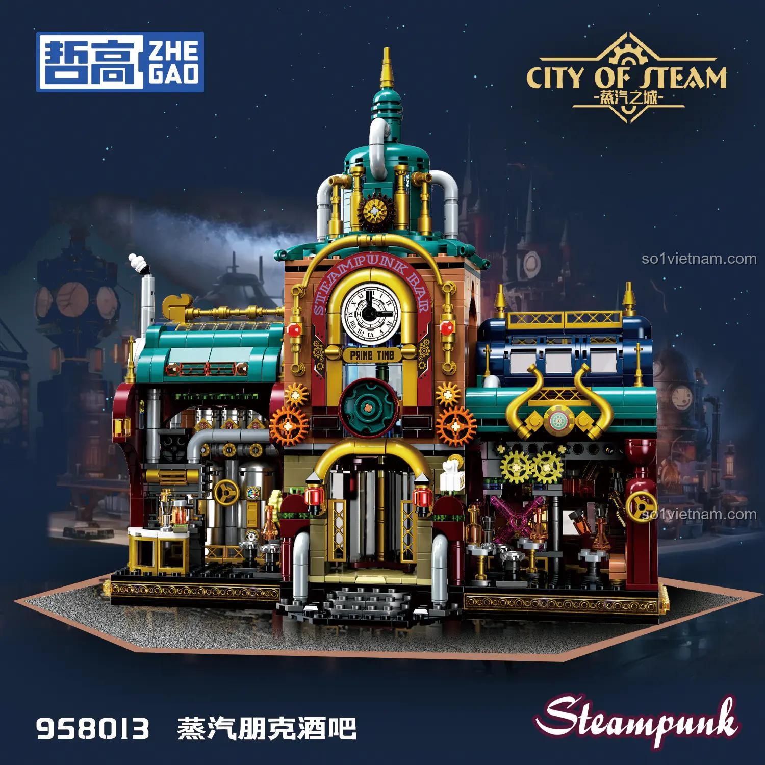 Mô hình hoàn thiện Tòa nhà Steampunk ZHEGAO 958013, chi tiết tinh xảo, chất lượng cao, phù hợp làm quà tặng.