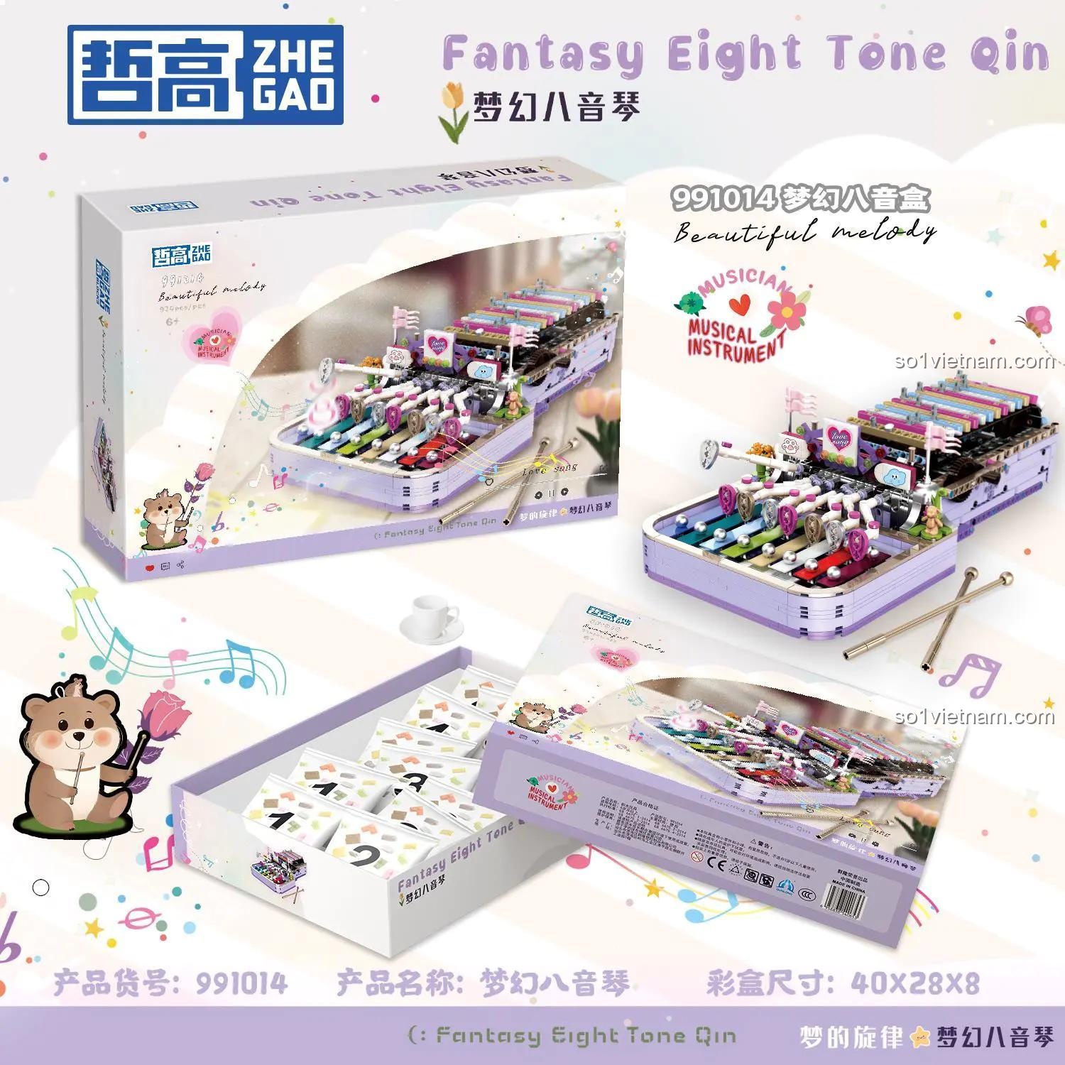 Mô hình đàn gõ ZHEGAO 991014, hộp sản phẩm và các chi tiết bên trong, đồ chơi lắp ráp 924 mảnh, giá rẻ cho con gái 6 tuổi