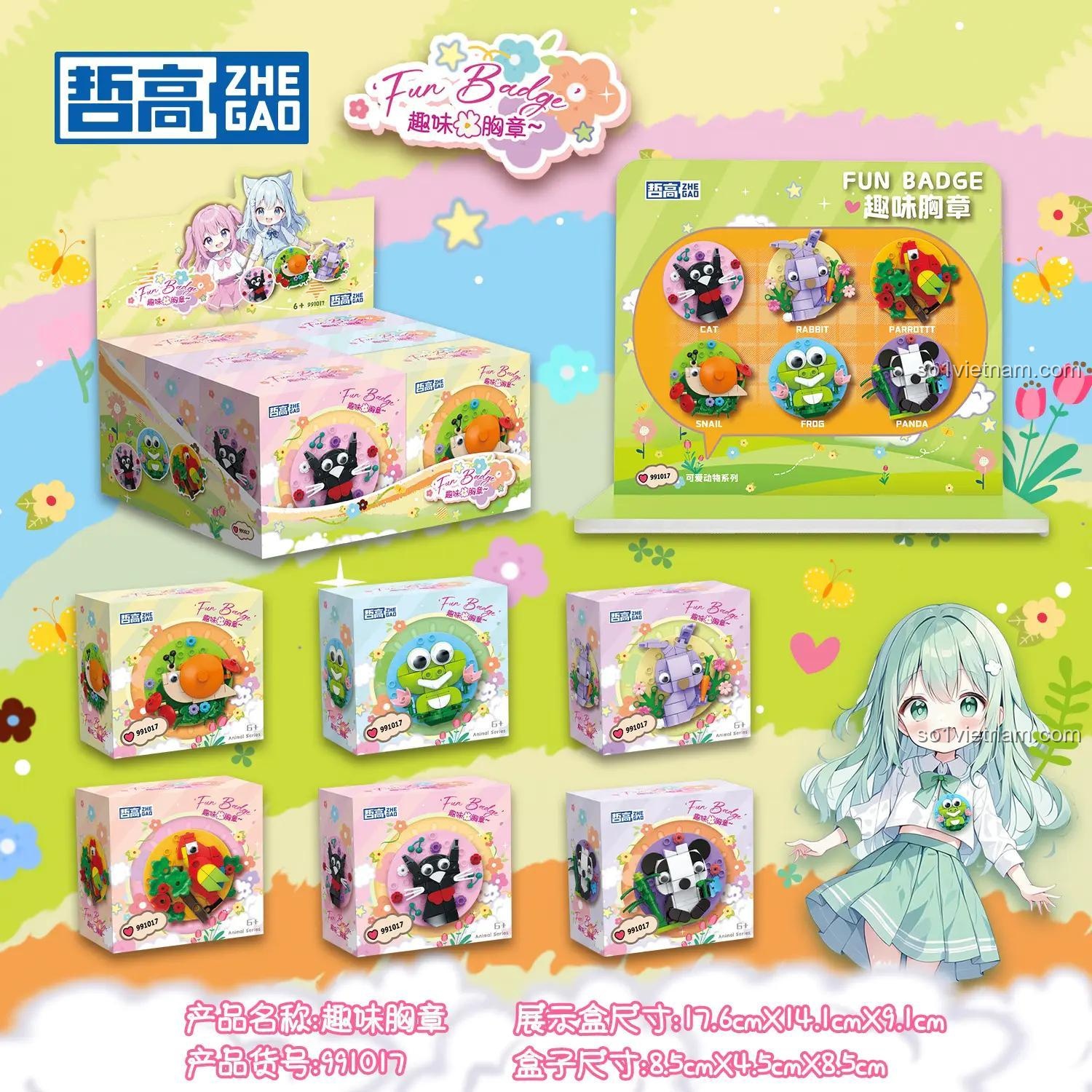 Hộp đồ chơi lắp ghép ZHEGAO 991017 Huy hiệu cài áo, chất lượng cao, tiết kiệm cho bé gái 6 tuổi, hiển thị kích thước hộp.