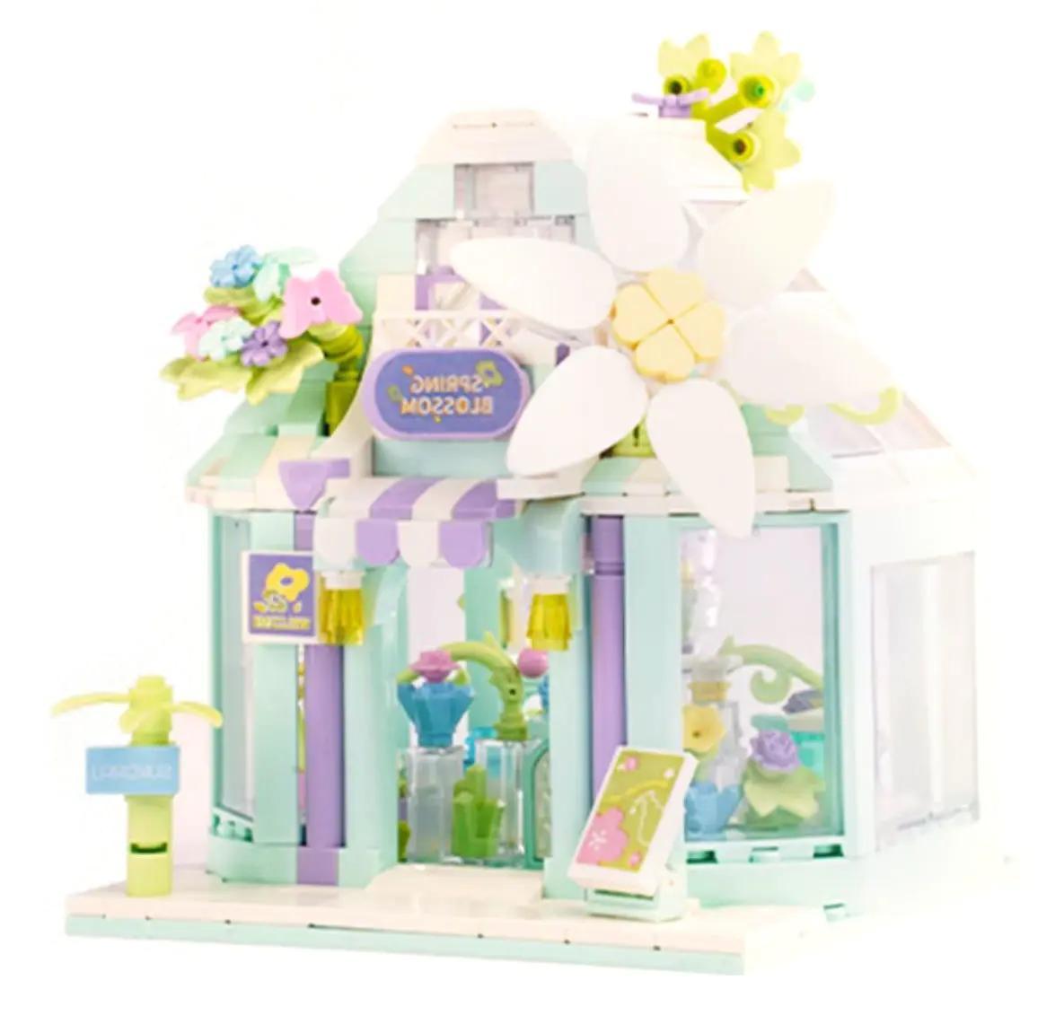 Đồ chơi lắp ghép ZHEGAO DS1026 hộp sản phẩm Cửa hàng hoa Ngôn ngữ mùa xuân, màu sắc pastel dịu nhẹ, phù hợp bé gái 8 tuổi, giá tốt