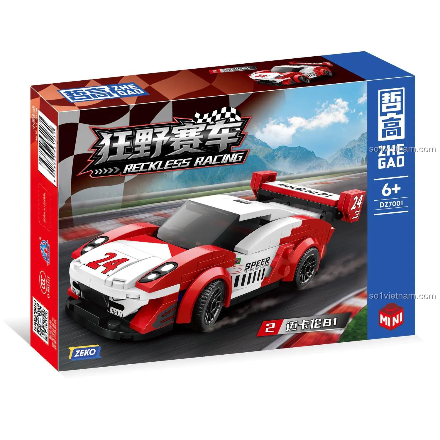 ZHEGAO DZ7001 Reckless Racing - Bộ lắp ghép xe đua tốc độ cao, 673 mảnh, 4 mẫu lắp được, cho bé 6 tuổi