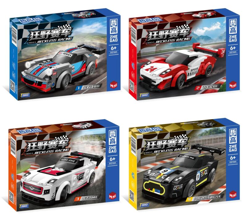 ZHEGAO DZ7001 Reckless Racing - Bộ lắp ghép xe đua tốc độ cao, 673 mảnh, 4 mẫu lắp được, màu đỏ trắng, cho bé 6 tuổi