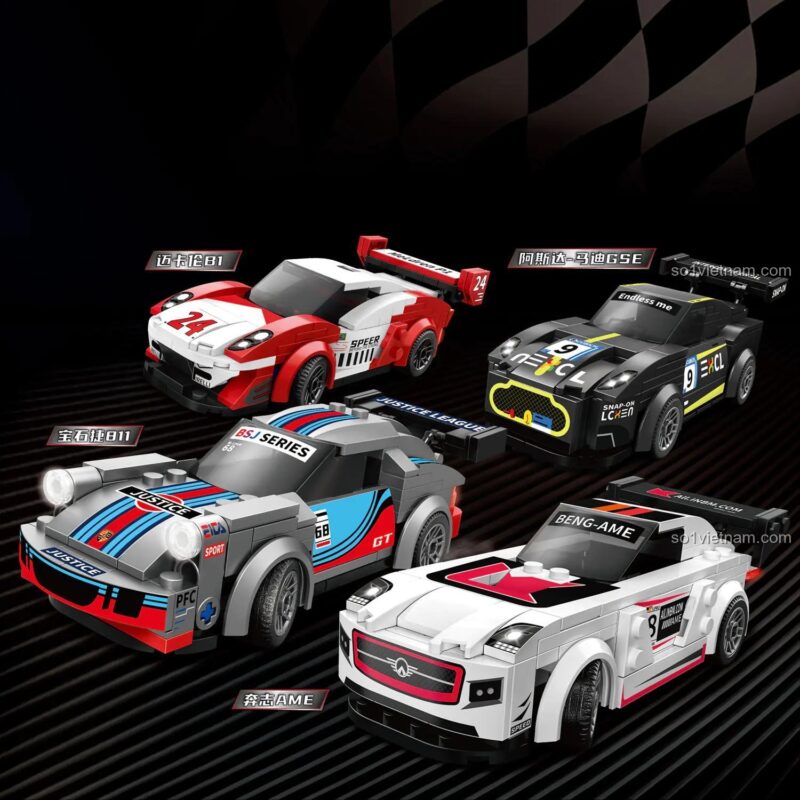 ZHEGAO DZ7001 Reckless Racing - Bộ lắp ghép xe đua tốc độ cao, 673 mảnh, 4 mẫu lắp được, màu trắng đỏ, cho bé 6 tuổi