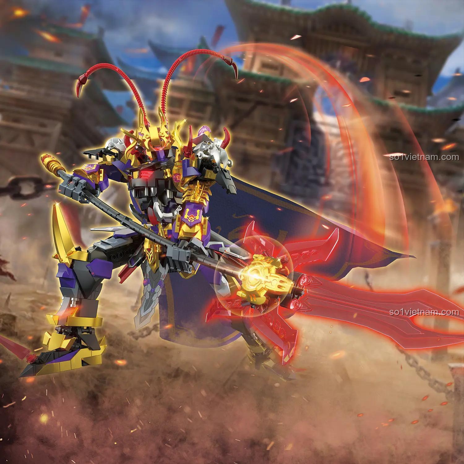 Mô hình Lữ Bố Cơ Giáp ZHEGAO GZ2030 với áo choàng, bộ đồ chơi lắp ghép 790 chi tiết