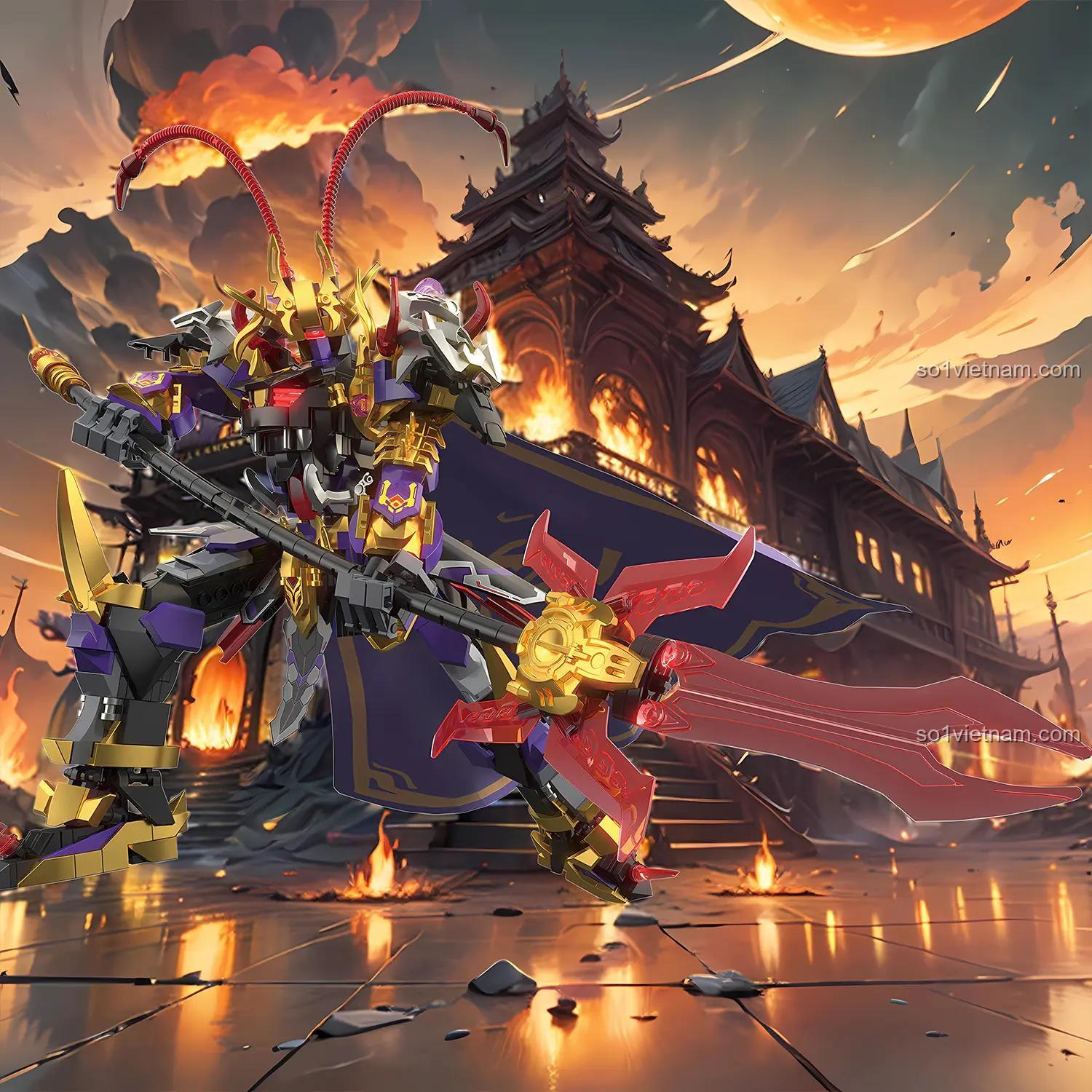 Lữ Bố Cơ Giáp ZHEGAO GZ2030 với vũ khí song đao, bộ lắp ráp 790 chi tiết