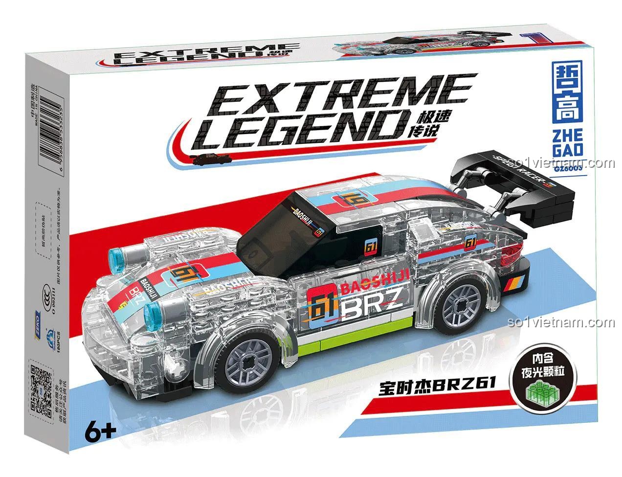 Đồ chơi lắp ráp ZHEGAO GZ6003, mô hình Xe Đua BRZ G1 màu trong suốt và đỏ, chi tiết phát sáng, phù hợp bé trai 6 tuổi, giá rẻ.