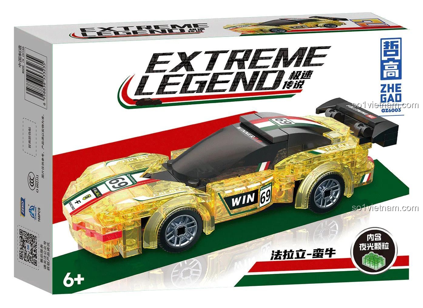 Đồ chơi mô hình Xe Đua Tốc Độ Cao ZHEGAO GZ6003, mẫu Ferrari-Racer màu vàng trong suốt, có chi tiết phát sáng, cho bé trai 6 tuổi.