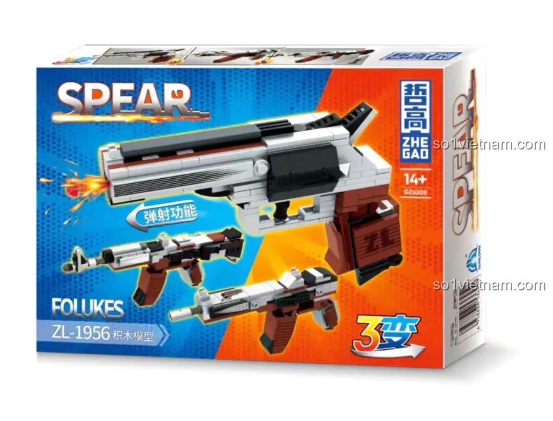 Hộp sản phẩm bộ đồ chơi súng lắp ghép ZHEGAO SPEAR GZ6208
