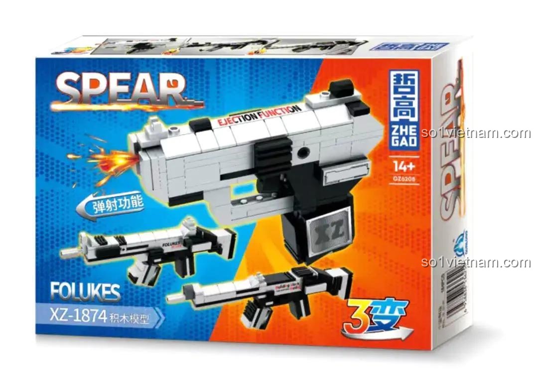 Hộp sản phẩm bộ đồ chơi súng lắp ghép ZHEGAO SPEAR GZ6208