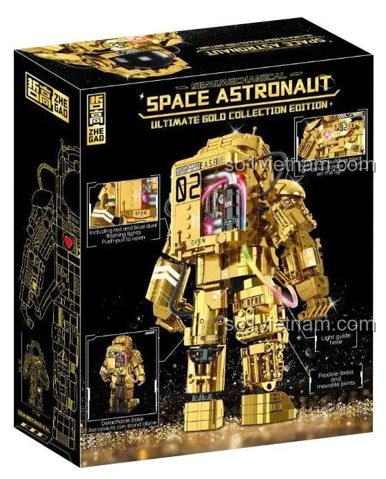 Hộp đồ chơi mô hình GZ6256 Phi hành gia bán cơ khí ZHEGAO, thể hiện tính năng đèn LED, khớp nối linh hoạt, đế tháo rời, phù hợp con trai 14 tuổi.