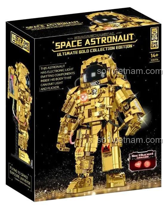 Hộp bộ lắp ghép ZHEGAO GZ6256 Phi hành gia vàng, 990 mảnh, phiên bản sưu tầm, có đèn LED, quà tặng cho con trai 14 tuổi.
