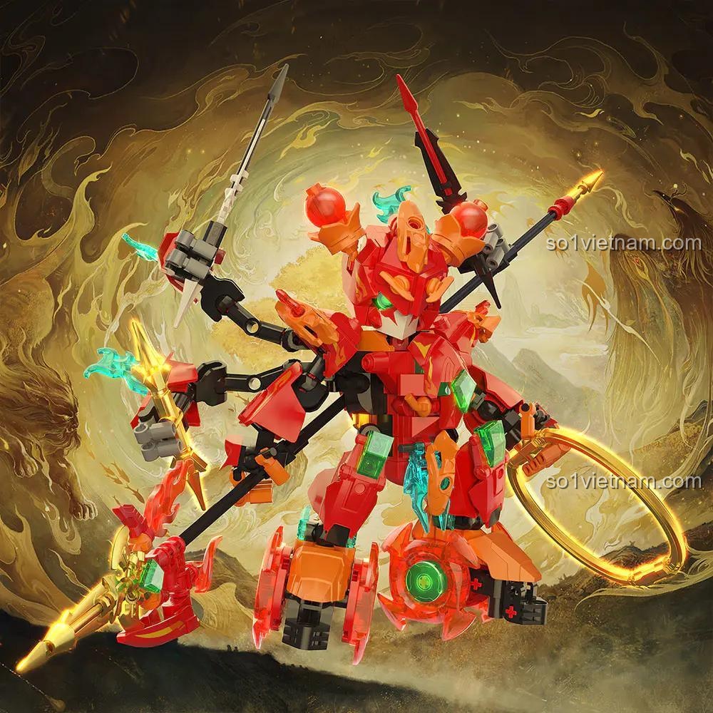 Mô hình Mecha Na Tra GZ6347 sau khi lắp ráp hoàn chỉnh, với 375 chi tiết, nhiều vũ khí.