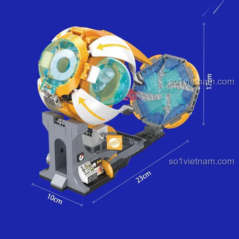 Mặt sau hộp đồ chơi mô hình ZHEGAO HT1009 Phi thuyền không gian, gồm 401 chi tiết, tương thích LEGO®.
