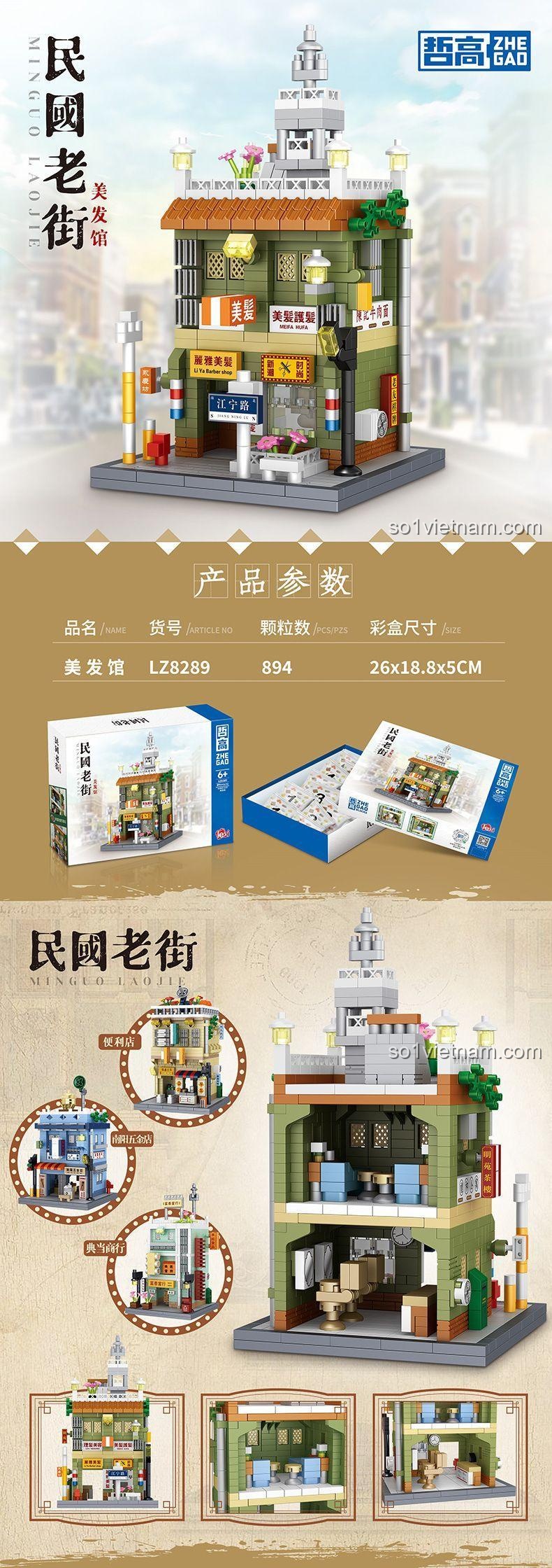 Chi tiết bên trong mô hình Tiệm Cắt Tóc Dân Quốc LZ8289 ZHEGAO