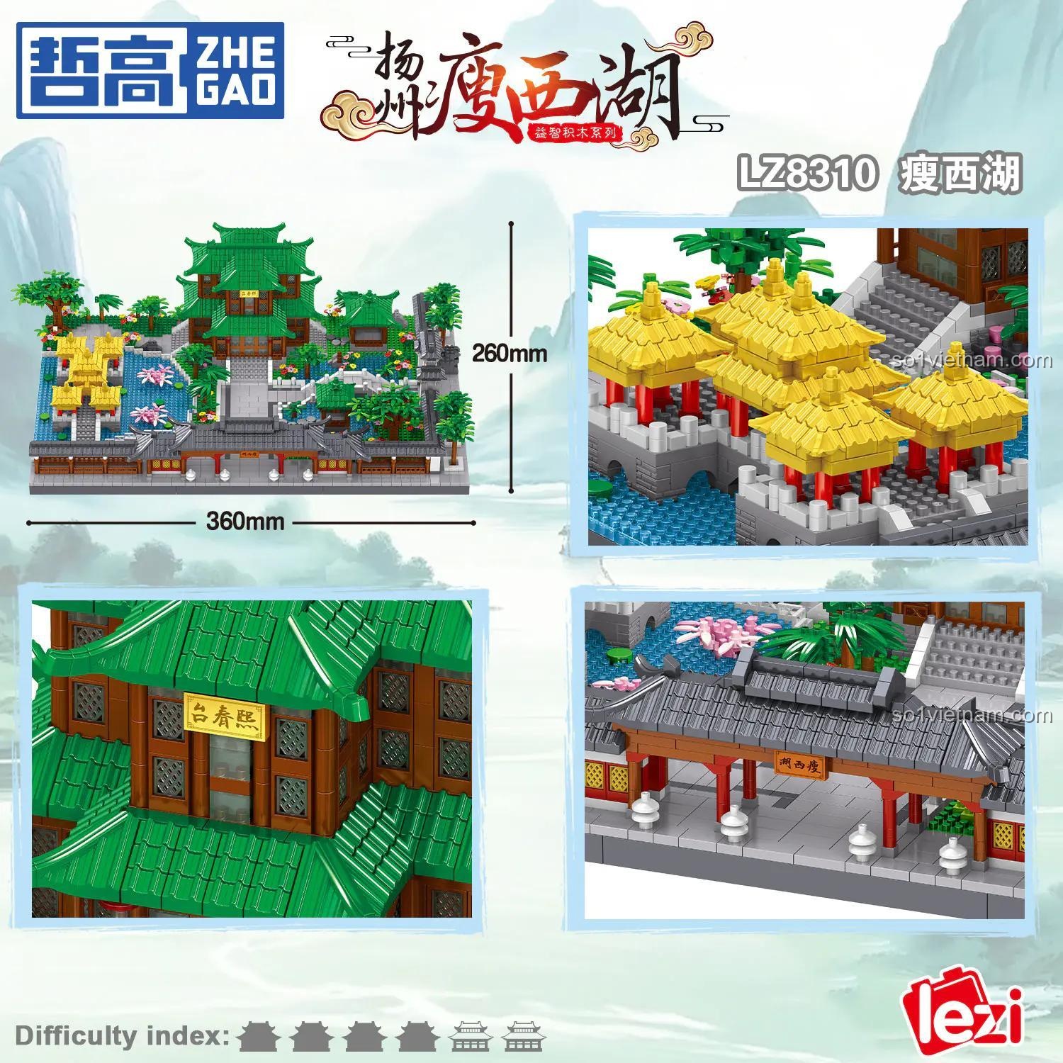 ZHEGAO LZ8310 Bộ xếp hình kiến trúc Tây Hồ Dương Châu 4417 Mảnh Ghép Kiến trúc Tinh Xảo cho bé 6 tuổi