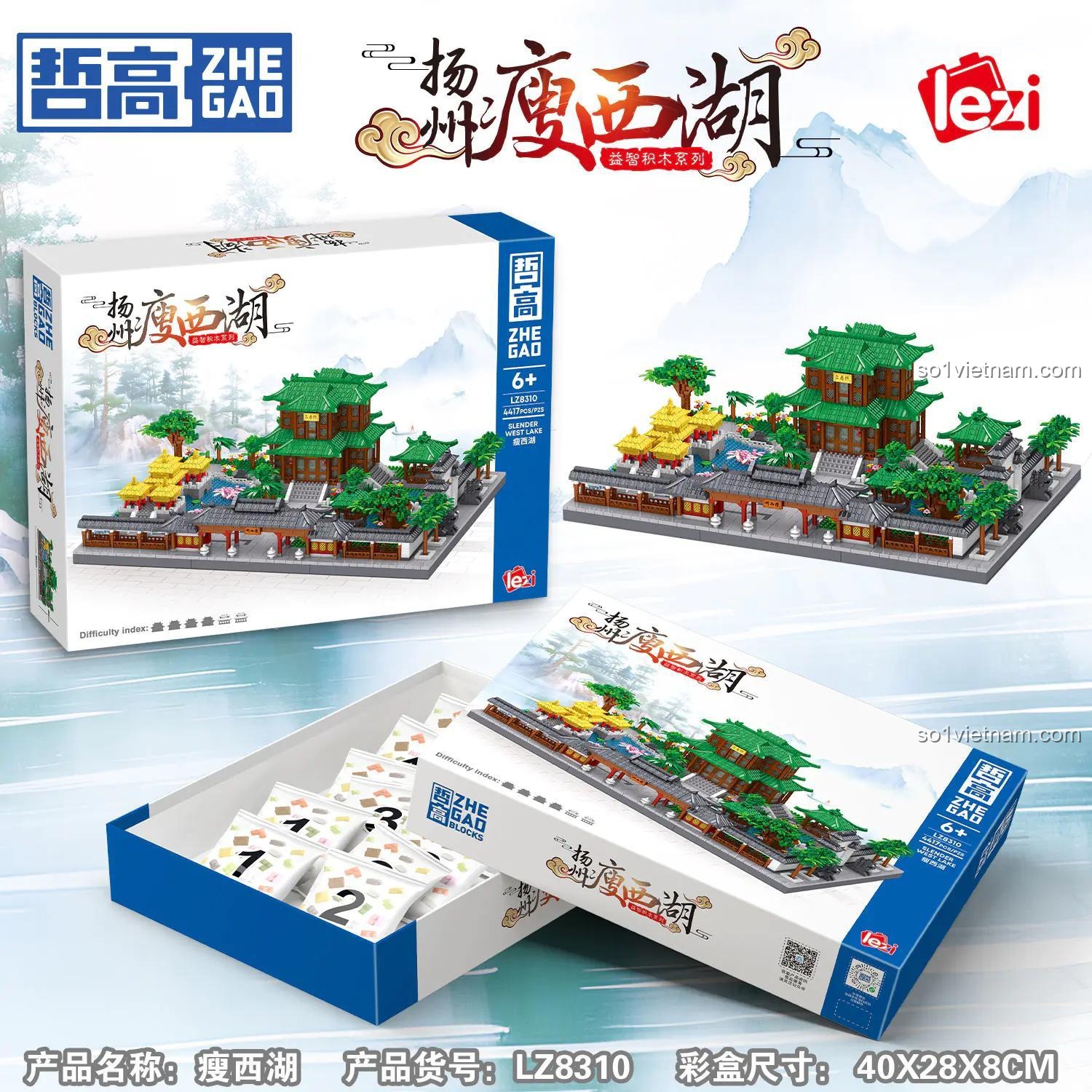 ZHEGAO LZ8310 Kích thước mô hình Tây Hồ Dương Châu 4417 Mảnh Ghép Kiến trúc Tinh Xảo cho bé 6 tuổi
