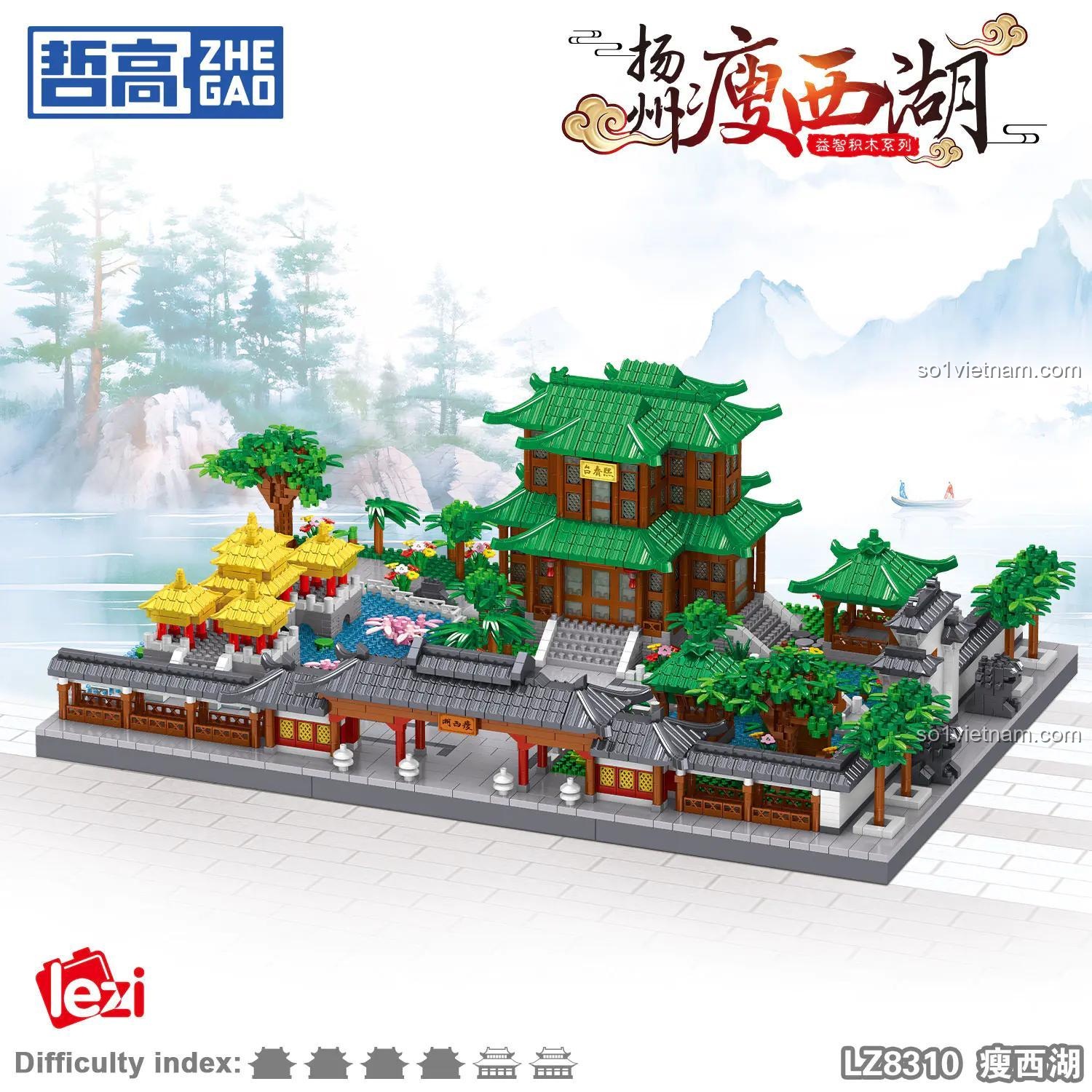 ZHEGAO LZ8310 Mô hình Tây Hồ Dương Châu 4417 Mảnh Ghép Kiến trúc Tinh Xảo cho bé 6 tuổi