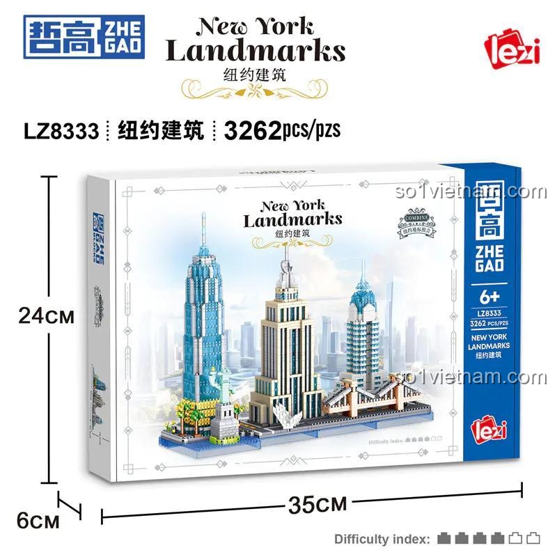 Kích thước hộp bộ xếp hình LZ8333, mô hình địa danh New York 3262 chi tiết, giá rẻ