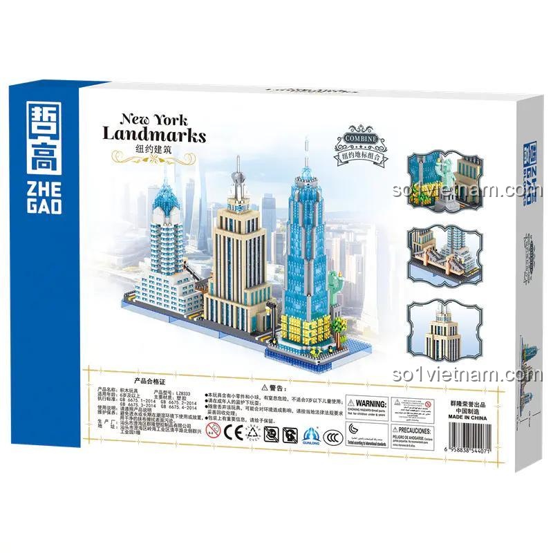 Kích thước mô hình ZHEGAO LZ8333, mô hình Tòa nhà Empire State, Cầu Brooklyn, Tượng Nữ thần Tự do, giá tốt