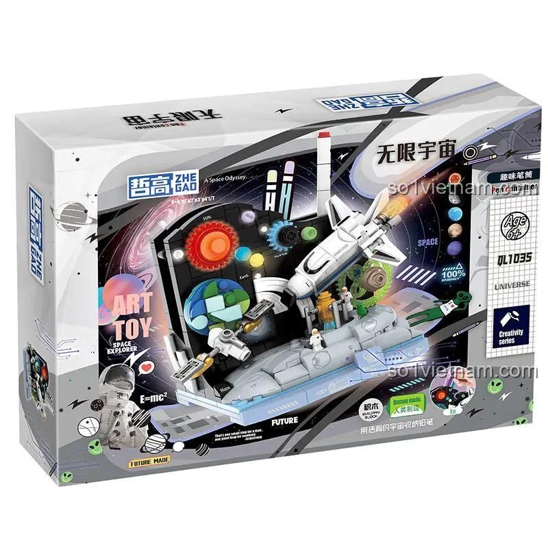 đồ chơi mô hình Vũ Trụ Vô Tận ZHEGAO QL1035, giá đỡ bút phi hành gia, đồ chơi lắp ráp không gian cho bé trai