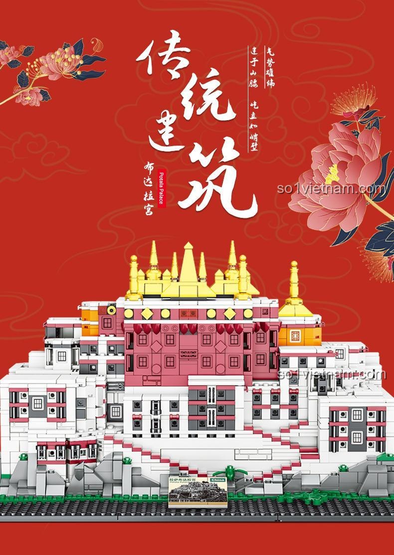 Đồ chơi lắp ghép Cung điện Potala Zhengbo 8069, mô hình kiến trúc truyền thống, giáo dục văn hóa.