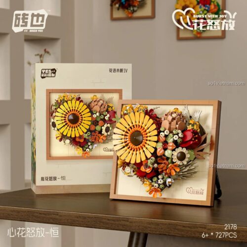 Hộp sản phẩm đồ chơi mô hình Khung ảnh hoa trái tim 2178, gồm 727 chi tiết mini block chất lượng cao.