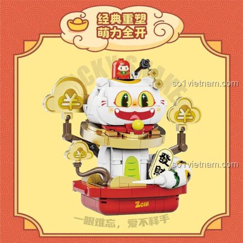 Bộ lắp ghép Zoin GK304 Thần Miêu Chiêu Tài, Mèo Thần Tài, Mèo May Mắn, Mèo Chiêu Tài, đồ chơi mô hình, đồ chơi xây dựng, mini block, quà tặng Tết, đồ chơi giáo dục cho bé 6 tuổi