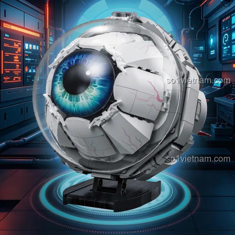 Mô hình mắt nhãn cầu sáng tạo Zoin GK104 đang lắp ráp, bộ lắp ghép Cyberpunk, đồ chơi mô hình mắt người độc đáo, chi tiết tinh xảo, màu trắng xanh xám, độ tuổi 14+
