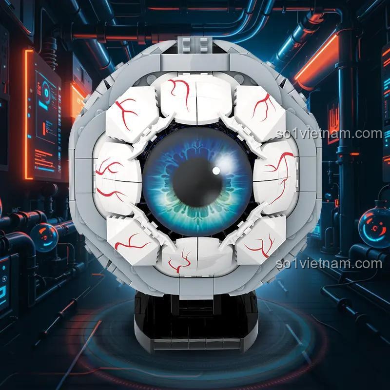 Mô tả mô hình mắt nhãn cầu sáng tạo Zoin GK104, bộ lắp ghép Cyberpunk, đồ chơi mô hình mắt người độc đáo, chi tiết tinh xảo, màu trắng xanh xám, độ tuổi 14+