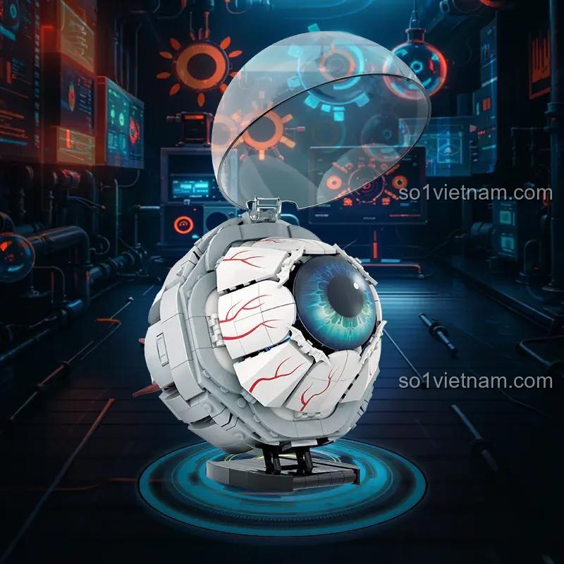 Mô hình mắt nhãn cầu sáng tạo Zoin GK104 được trưng bày, bộ lắp ghép Cyberpunk, đồ chơi mô hình mắt người độc đáo, chi tiết tinh xảo, màu trắng xanh xám, độ tuổi 14+