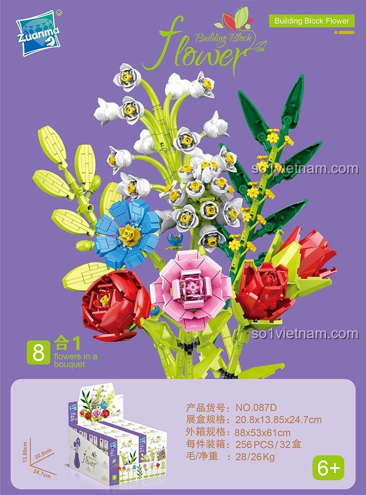 Hộp bộ đồ chơi Zuanma 087D Bó Hoa Xếp Hình 8 trong 1 chất lượng cao cho bé gái 6 tuổi