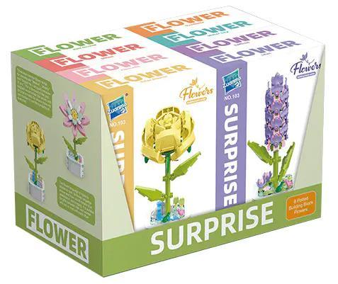 Bộ lắp ghép hoa chậu Zuanma 103B giá tốt, hộp sản phẩm 8 mẫu hoa độc đáo cho bé 6 tuổi