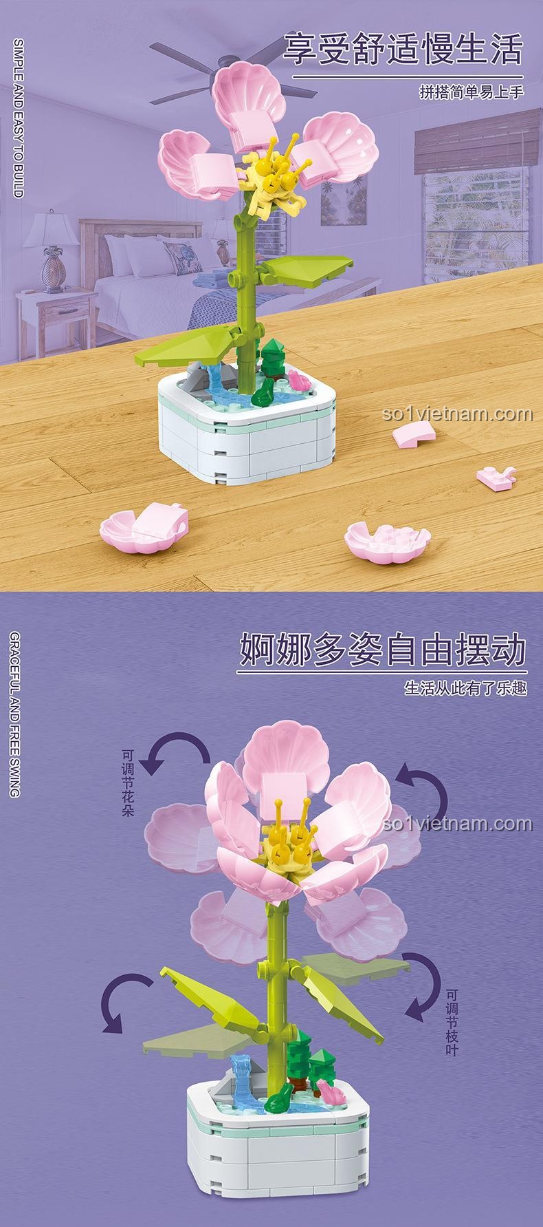Chậu Hoa Lắp Ghép Zuanma 103D, tính năng điều chỉnh cánh hoa và lá, đồ chơi lắp ghép hoa, bộ đồ chơi Zuanma giá tốt.
